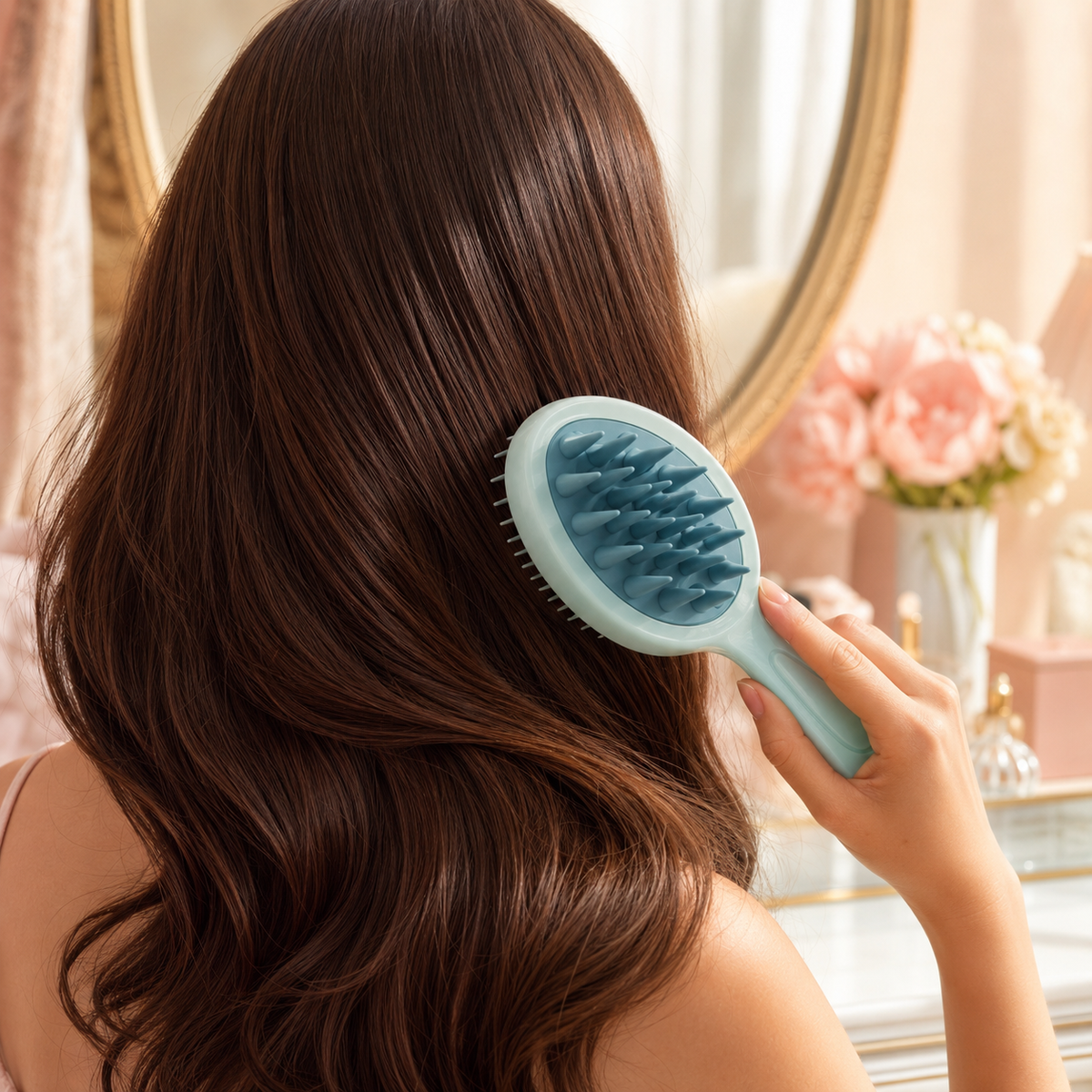 Using the RegroLux DualCare brush to smooth and detangle dry hair