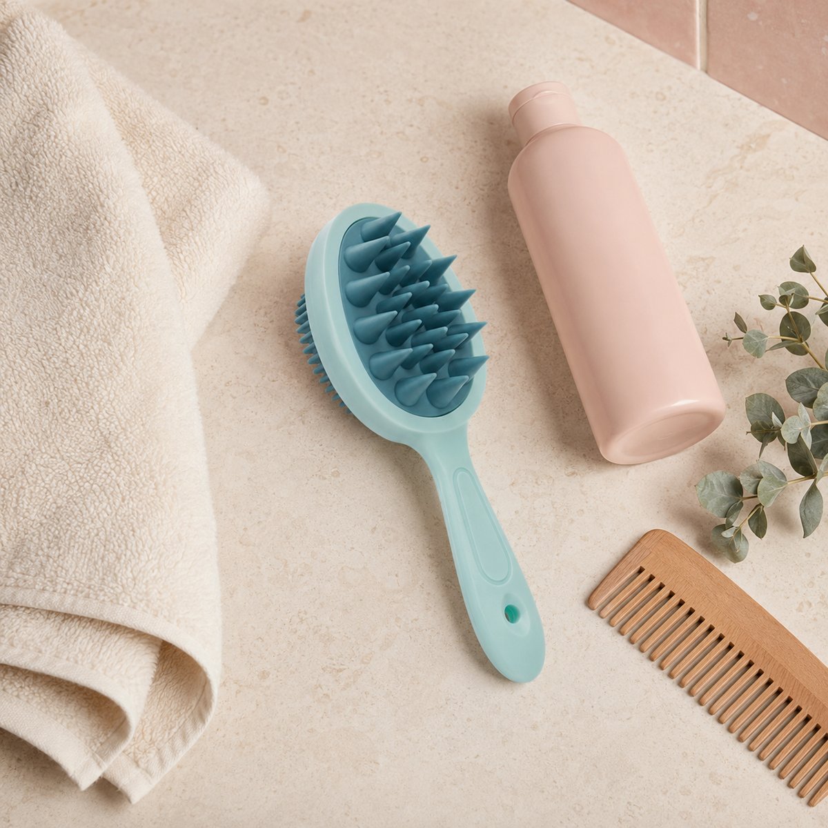 RegroLux DualCare brush in a premium bathroom hair-care setting