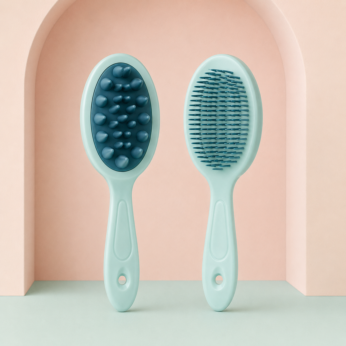 Both sides of the RegroLux DualCare brush showing massage and detangling surfaces